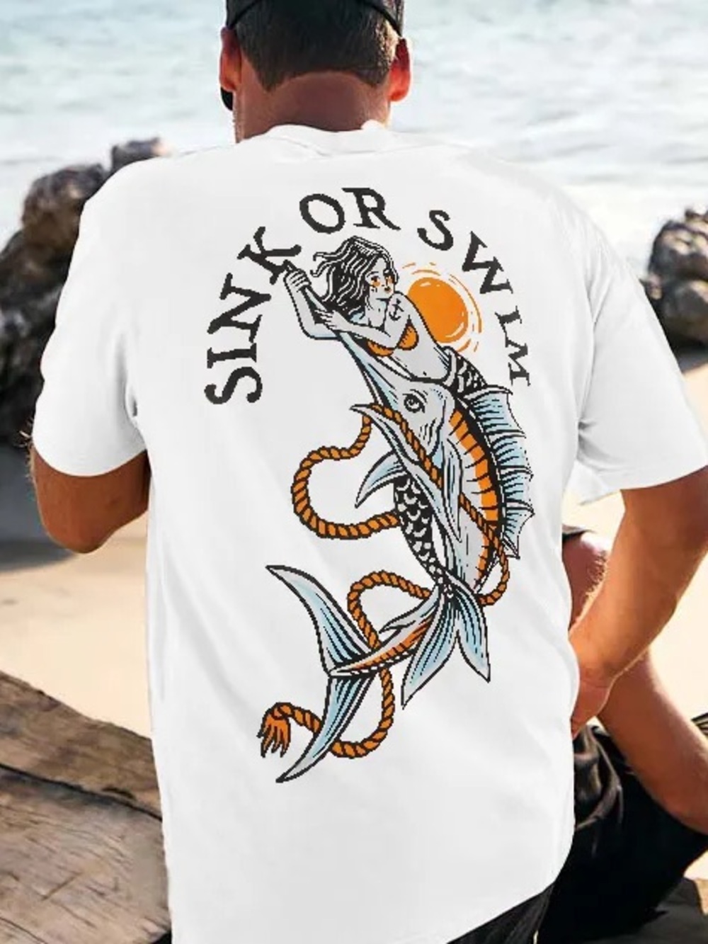 Men's White 'Sink or Swim' Graphic Tee - Nautical Swim Shirt